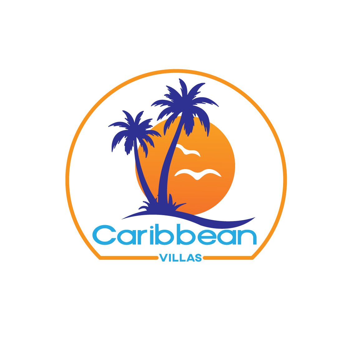 Logo for a beach resort with palm trees.