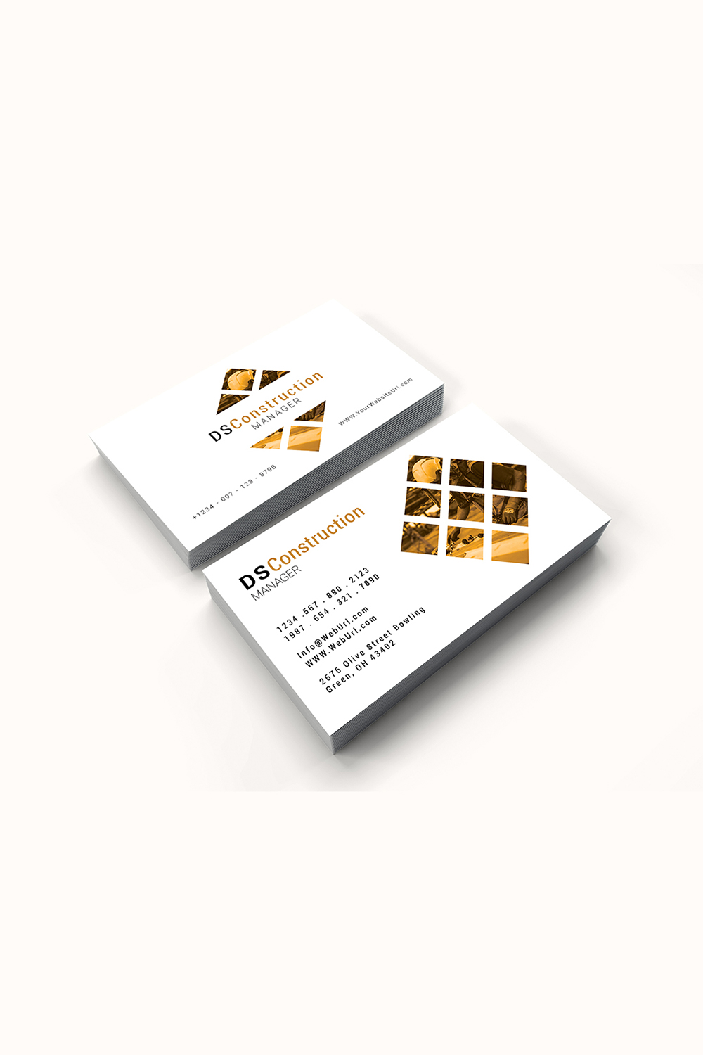 Construction business card design pinterest preview image.
