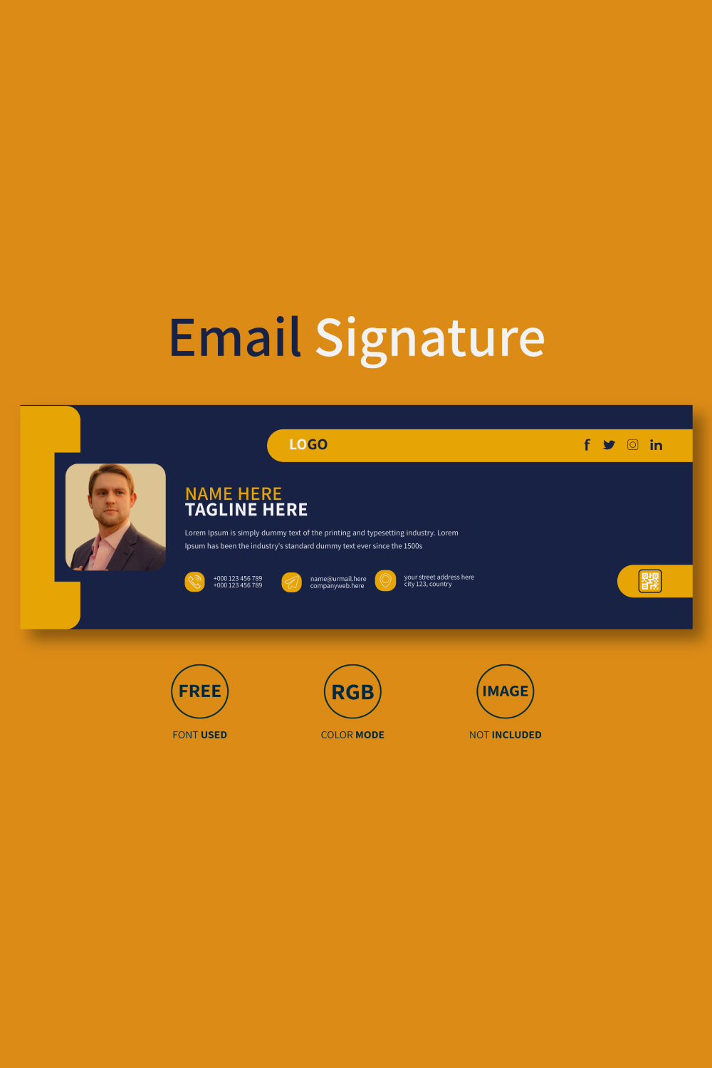 Email signature design or email footer design and personal Facebook cover design template pinterest preview image.