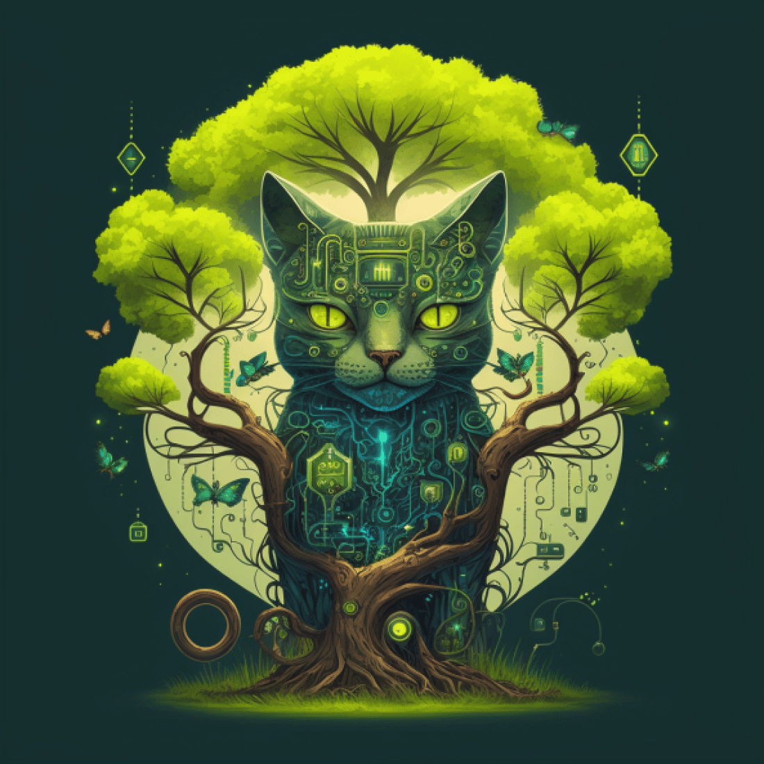 Сyber cat in the tree preview image.