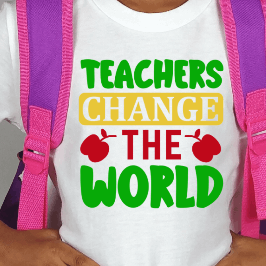 Person wearing a t - shirt that says teachers change the world.