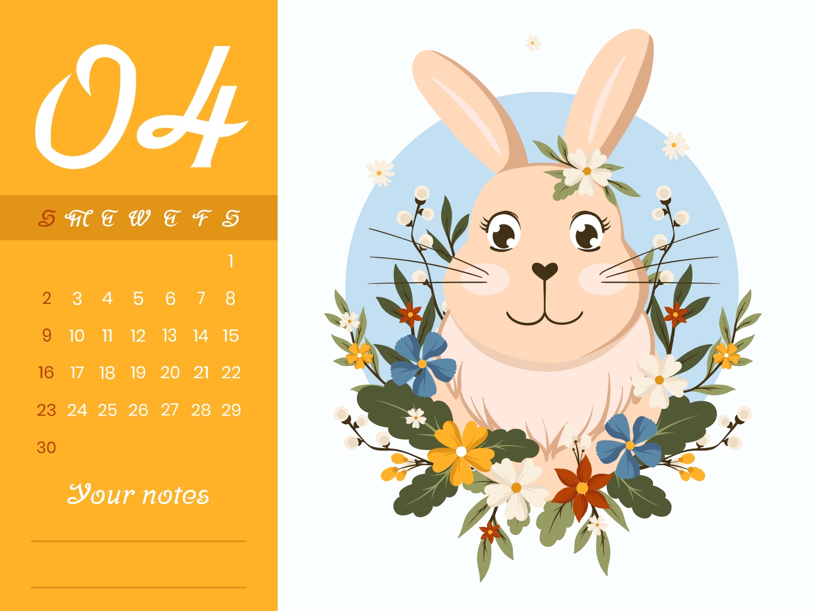 Calendar with a cute bunny on it.
