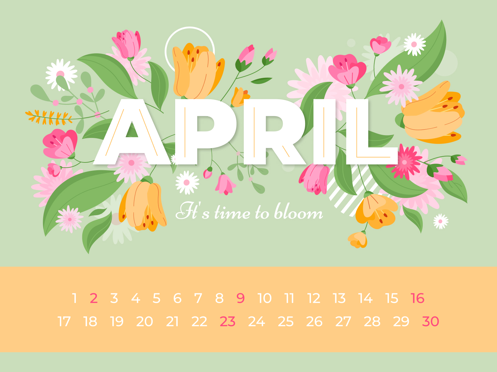 Calendar with flowers and the word april.