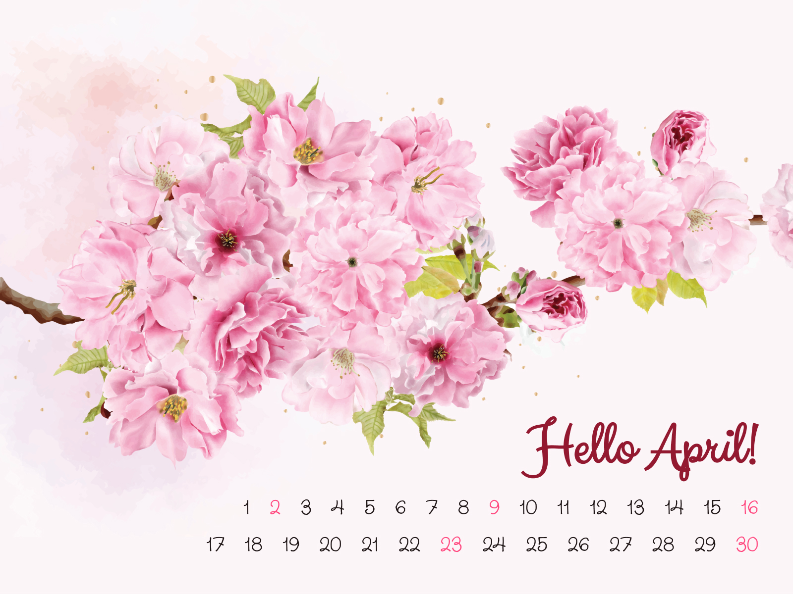 Calendar with a bunch of pink flowers on it.