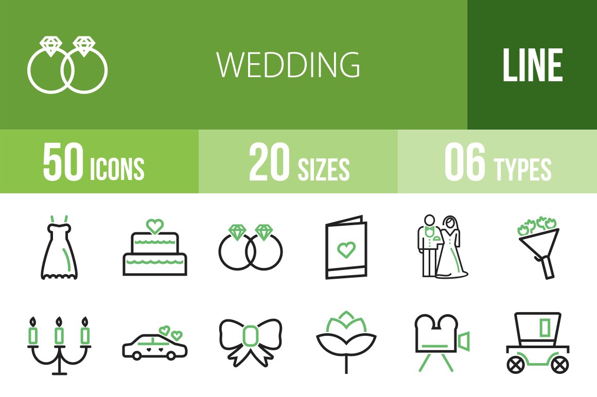 50 Wedding Green & Black Icons cover image.