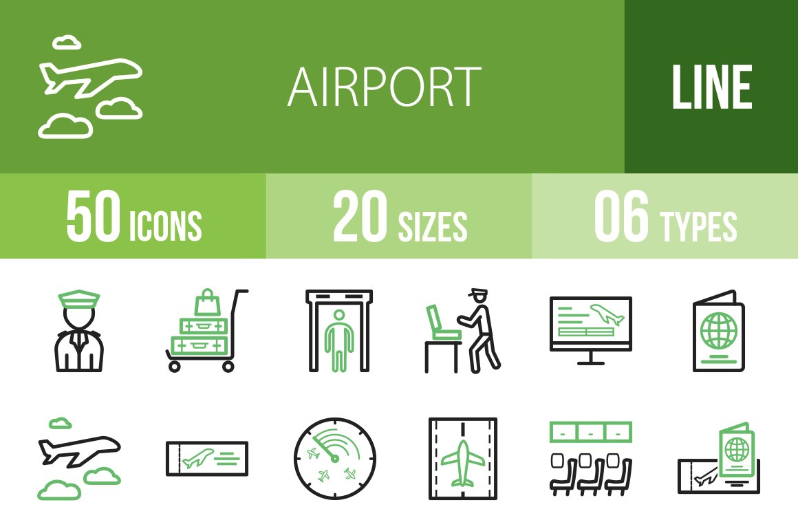 50 Airport Line Green & Black Icons cover image.