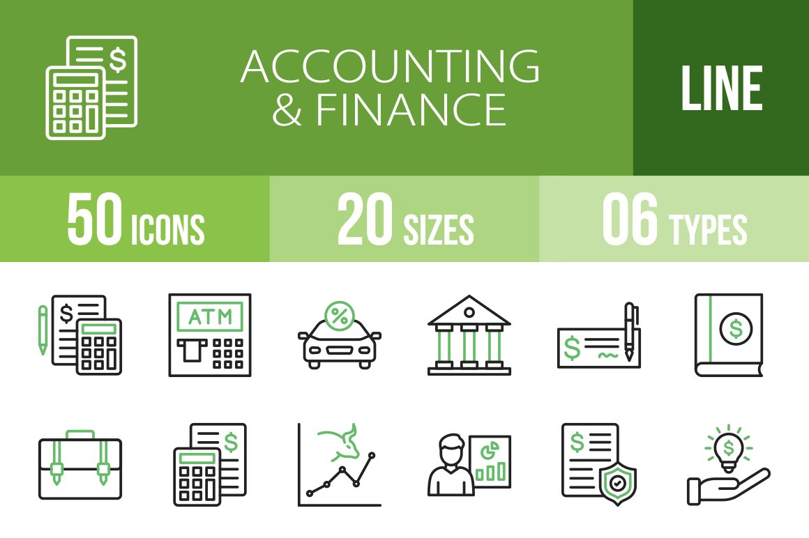 50 Accounting & Finance Line Icons cover image.