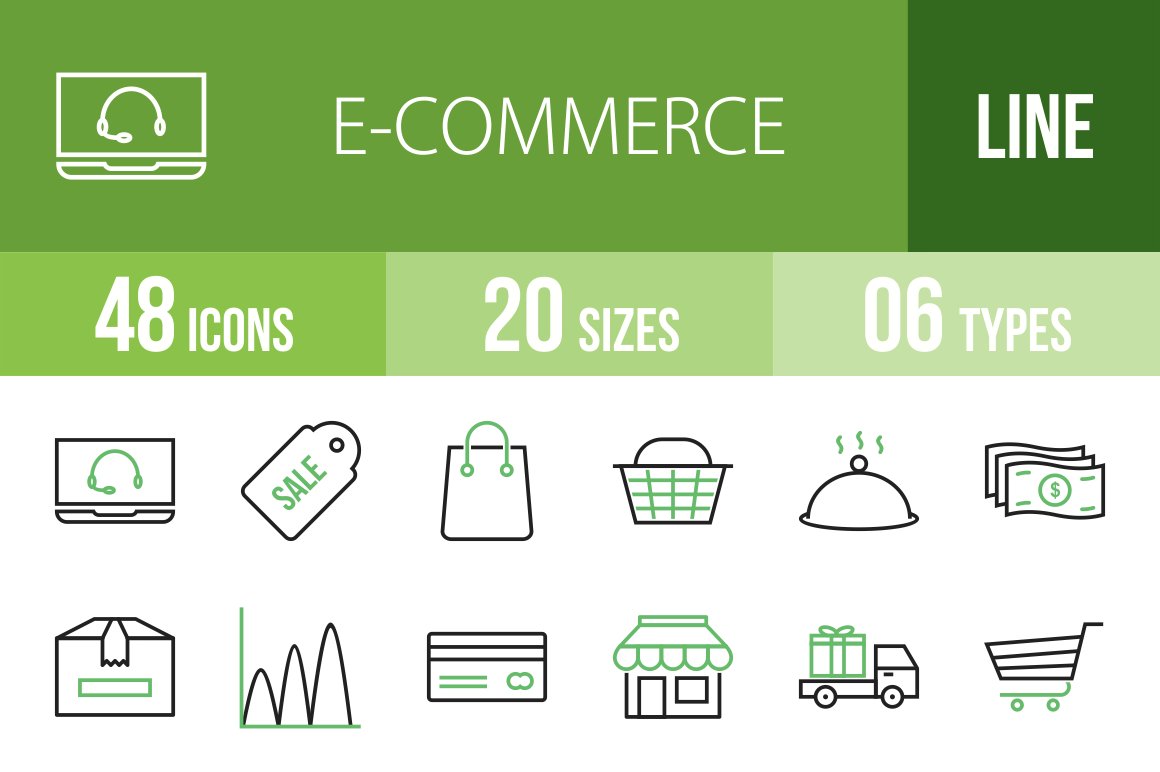 48 Ecommerce Line Green & Black Icon cover image.
