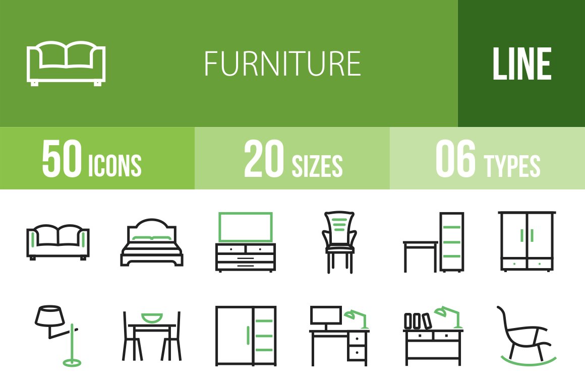 50 Furniture Green & Black Icons cover image.