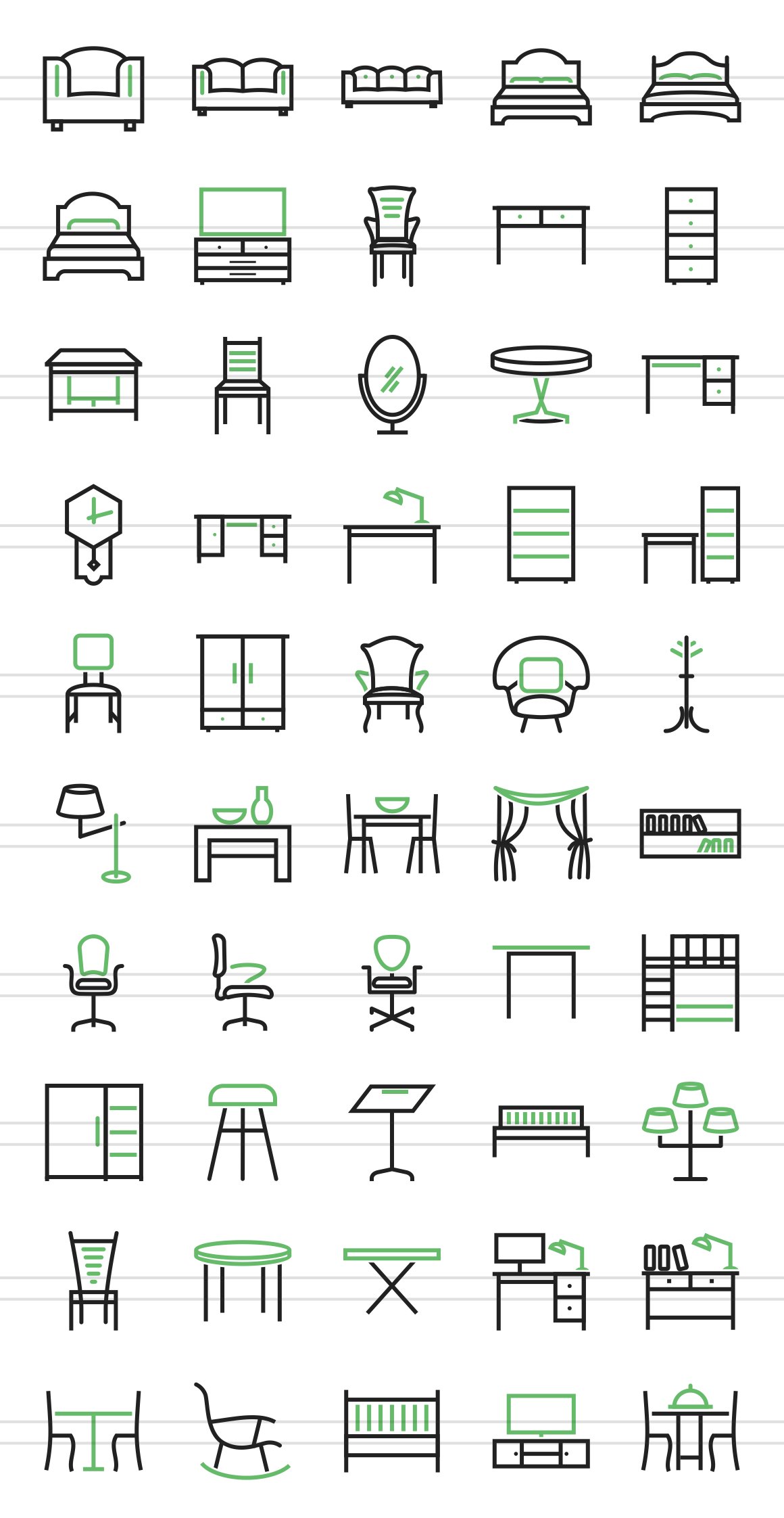 50 Furniture Green & Black Icons preview image.