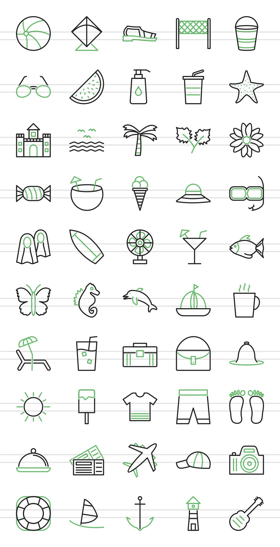 50 Summer Line Green & Black Icons preview image.