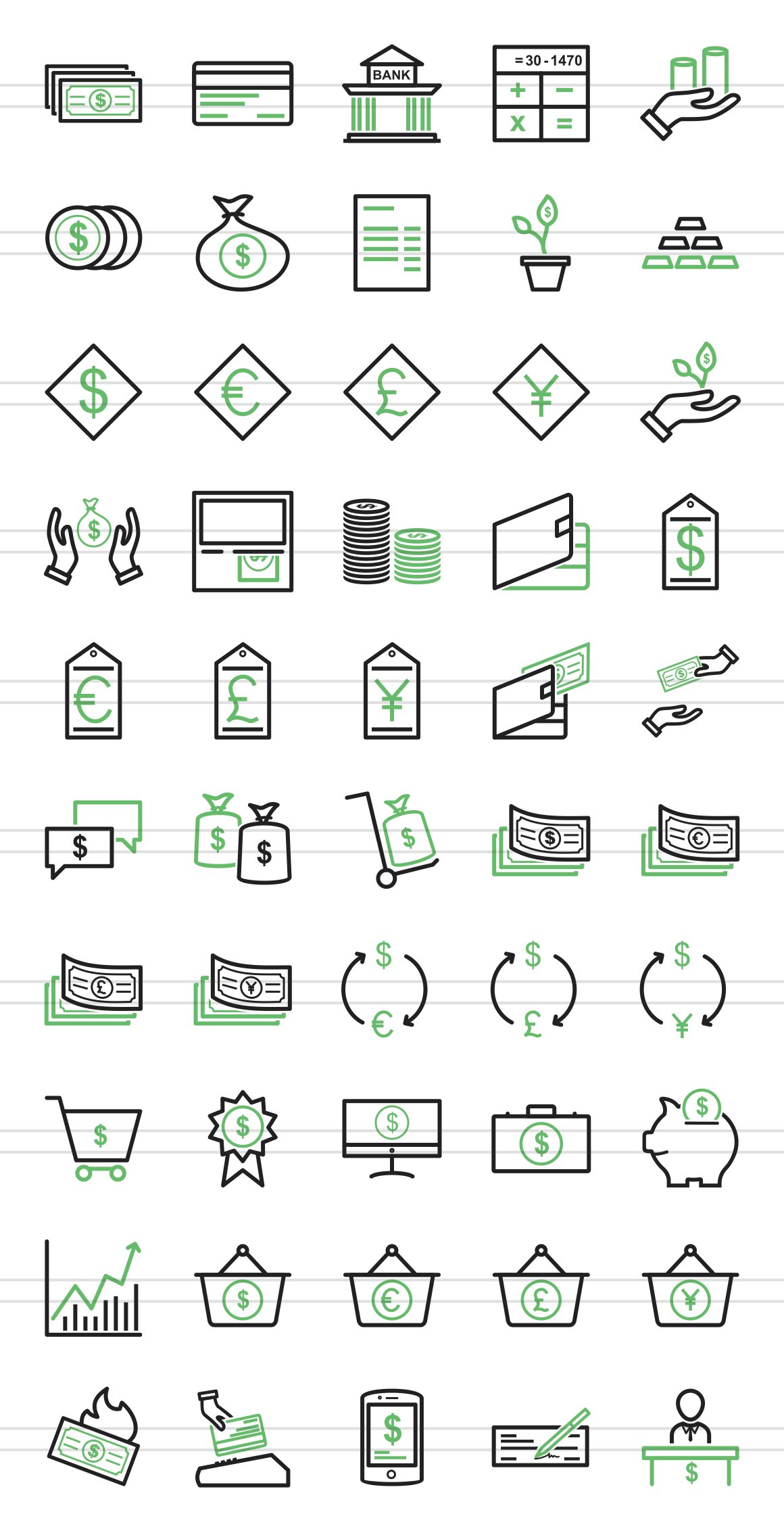 50 Currency Line Green & Black Icons preview image.
