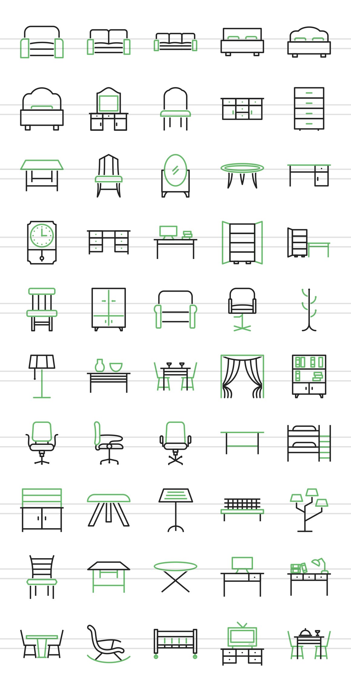 50 Furniture Green & Black Icons preview image.
