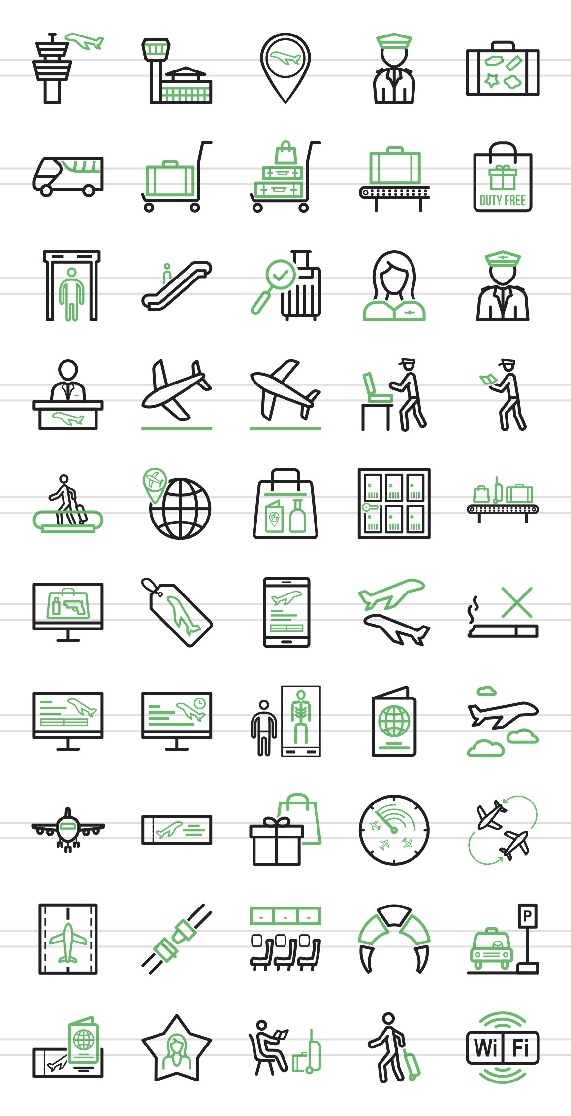 50 Airport Line Green & Black Icons preview image.