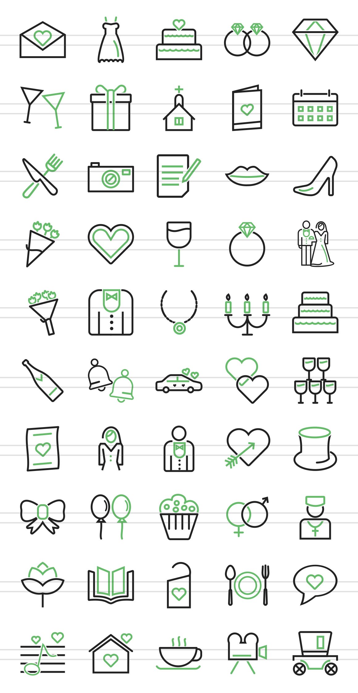 50 Wedding Green & Black Icons preview image.