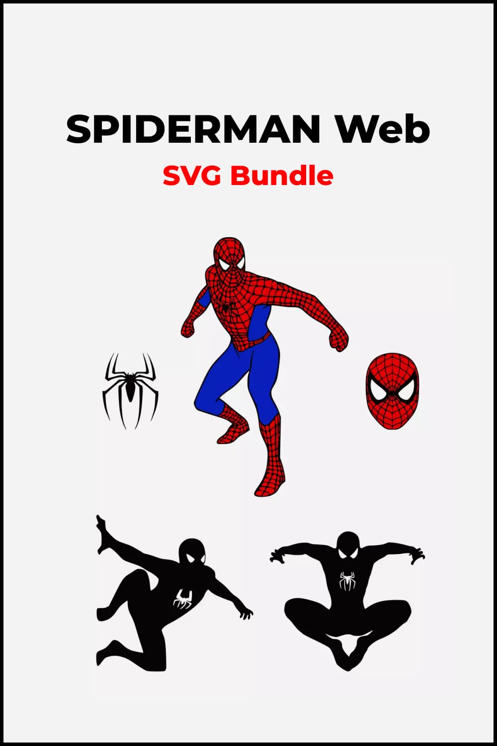 Images of Spiderman in color and in black white plus logo.