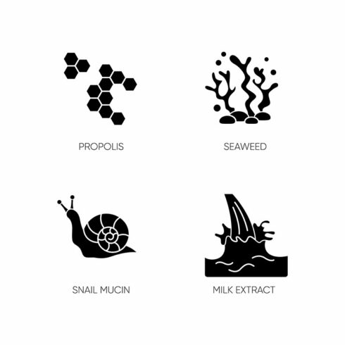 Cosmetic ingredient black icons set cover image.