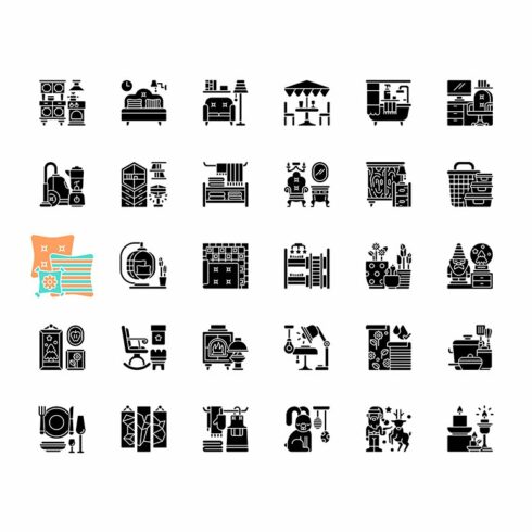 Home and living black glyph icons cover image.