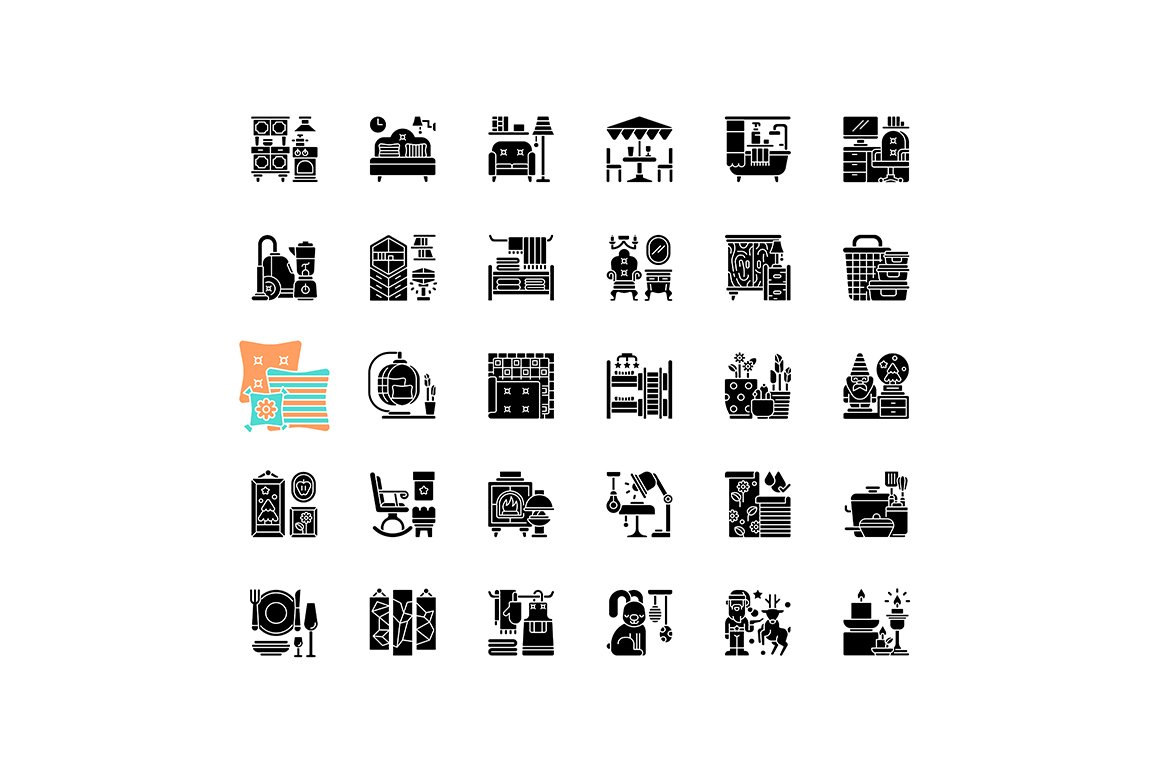 Home and living black glyph icons cover image.