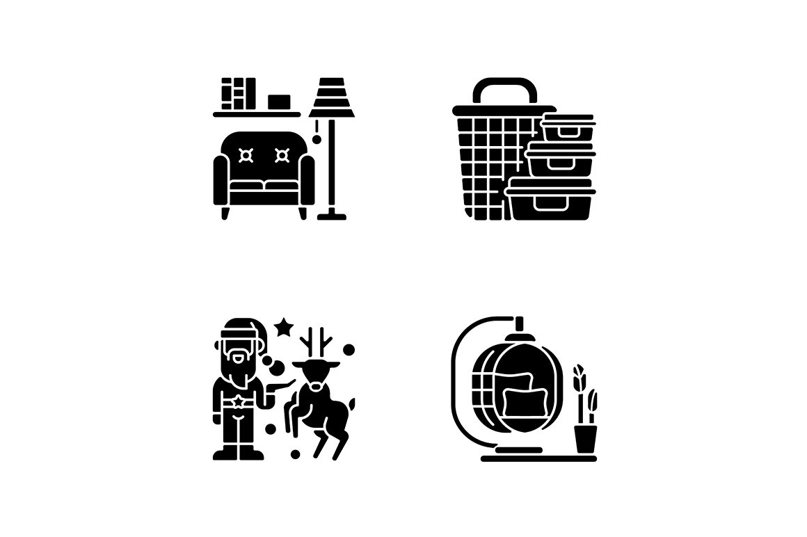 Homeware and furniture glyph icons cover image.