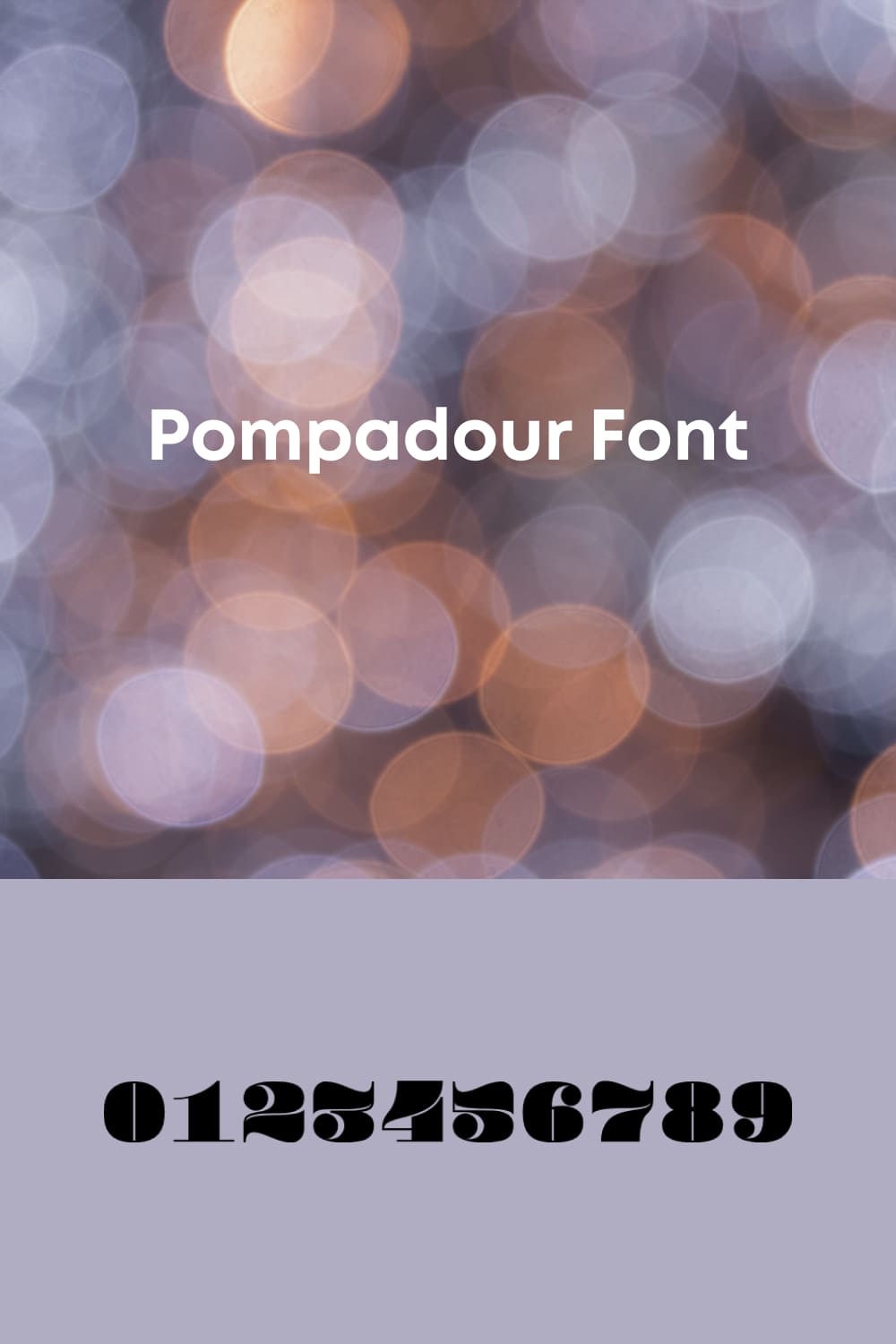 An example of a Pompadour Numerals font against a background of color highlights.