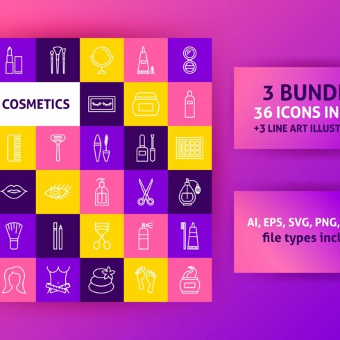 Cosmetics Line Art Vector Icons Set cover image.