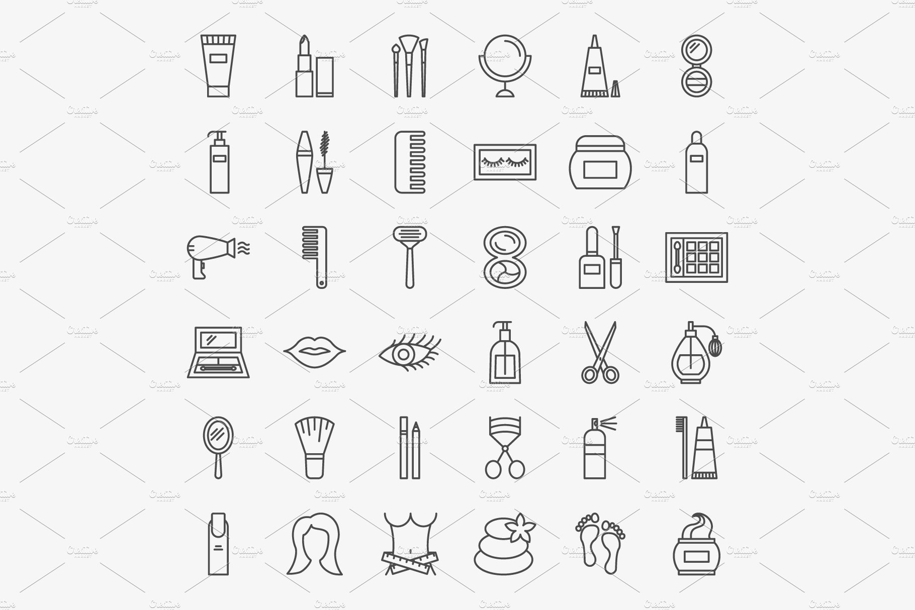 Cosmetics Line Art Vector Icons Set preview image.