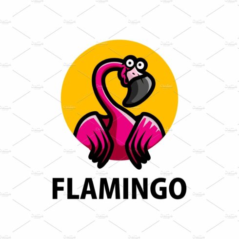 cute flamingo cartoon logo vector cover image.