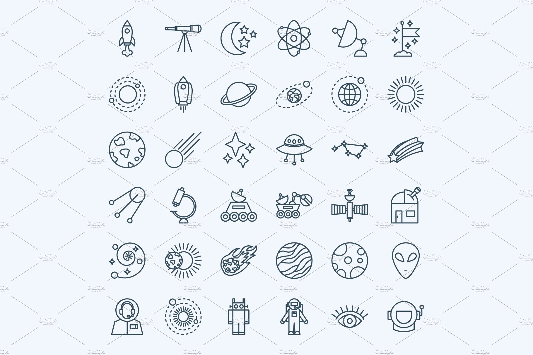 Space Line Art Vector Icons Set preview image.