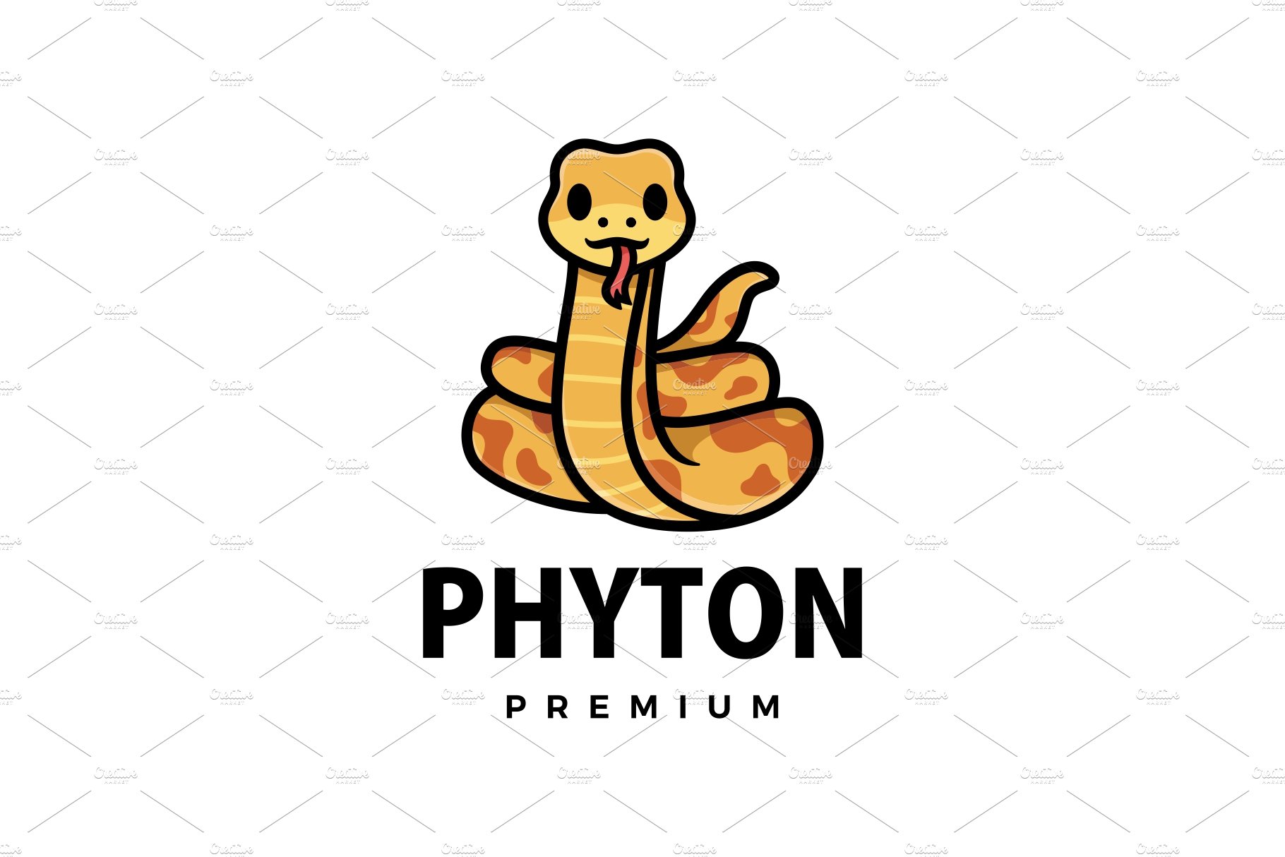 cute phyton cartoon logo vector icon cover image.