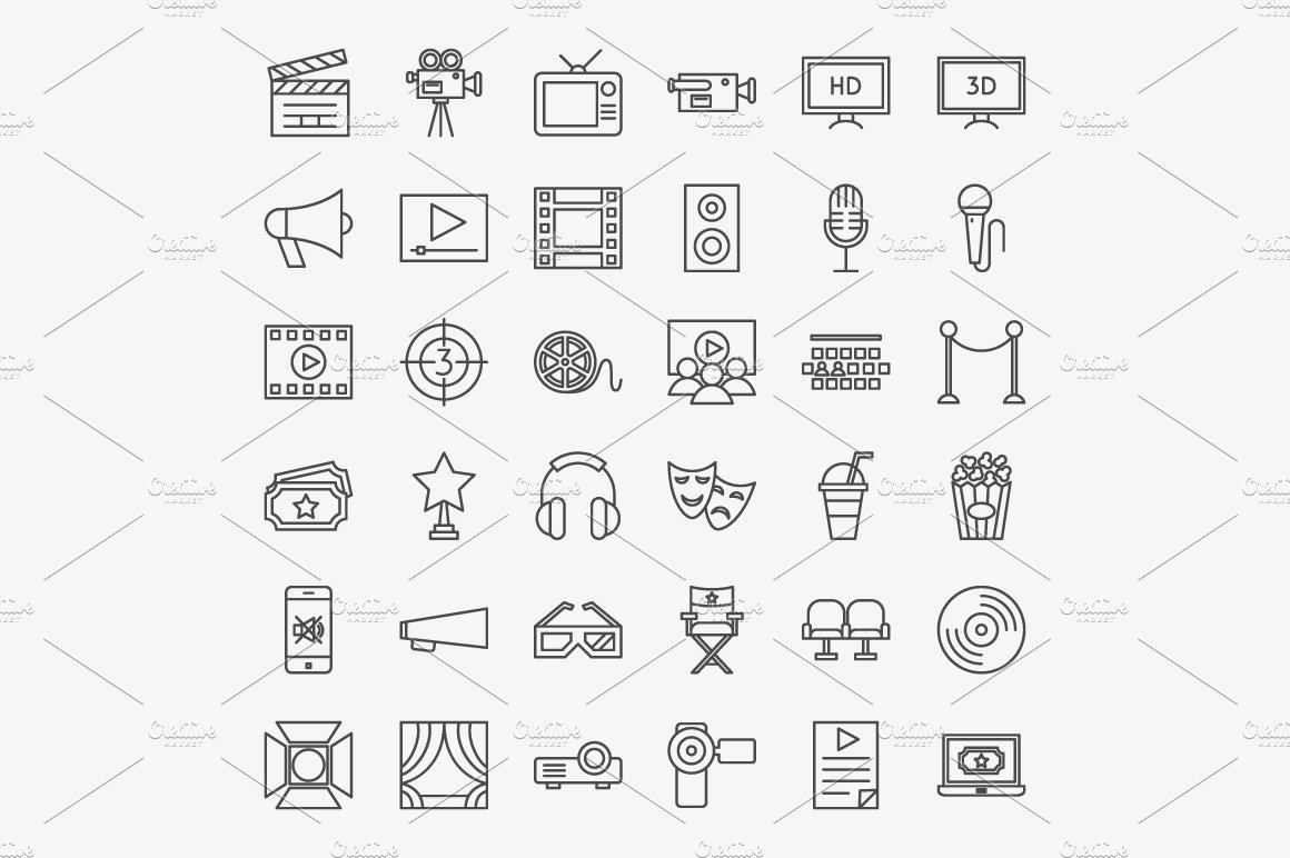 Cinema Line Vector Icons Set preview image.