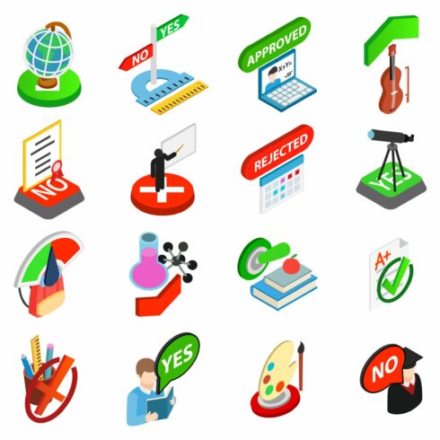 Study test icons set cover image.