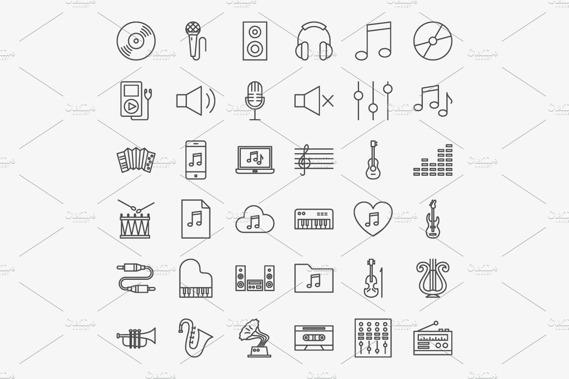 Music Line Art Vector Icons Set preview image.