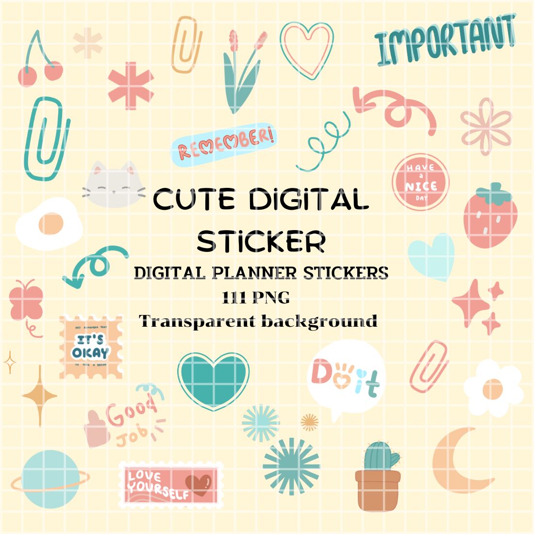 Cutie Digital Sticker pack - 111 PNG transparent background preview image.