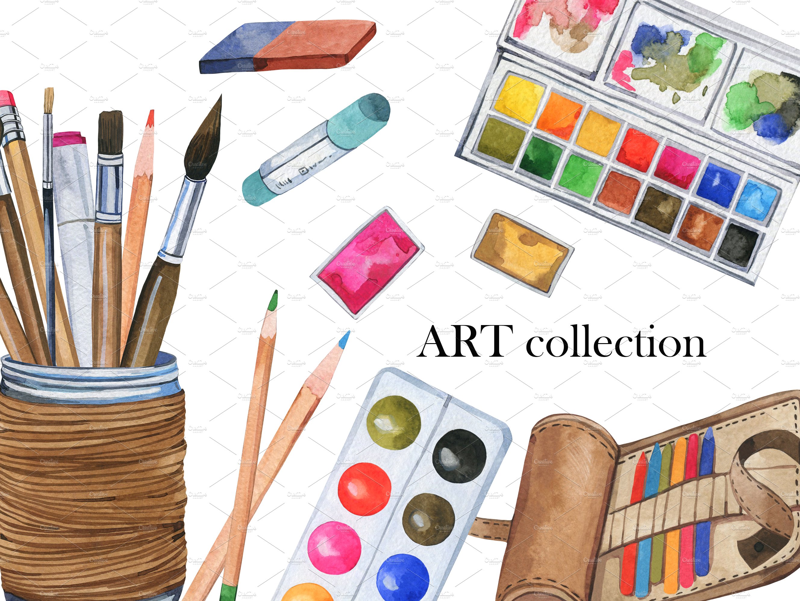 Watercolor School Clipart, PNG preview image.