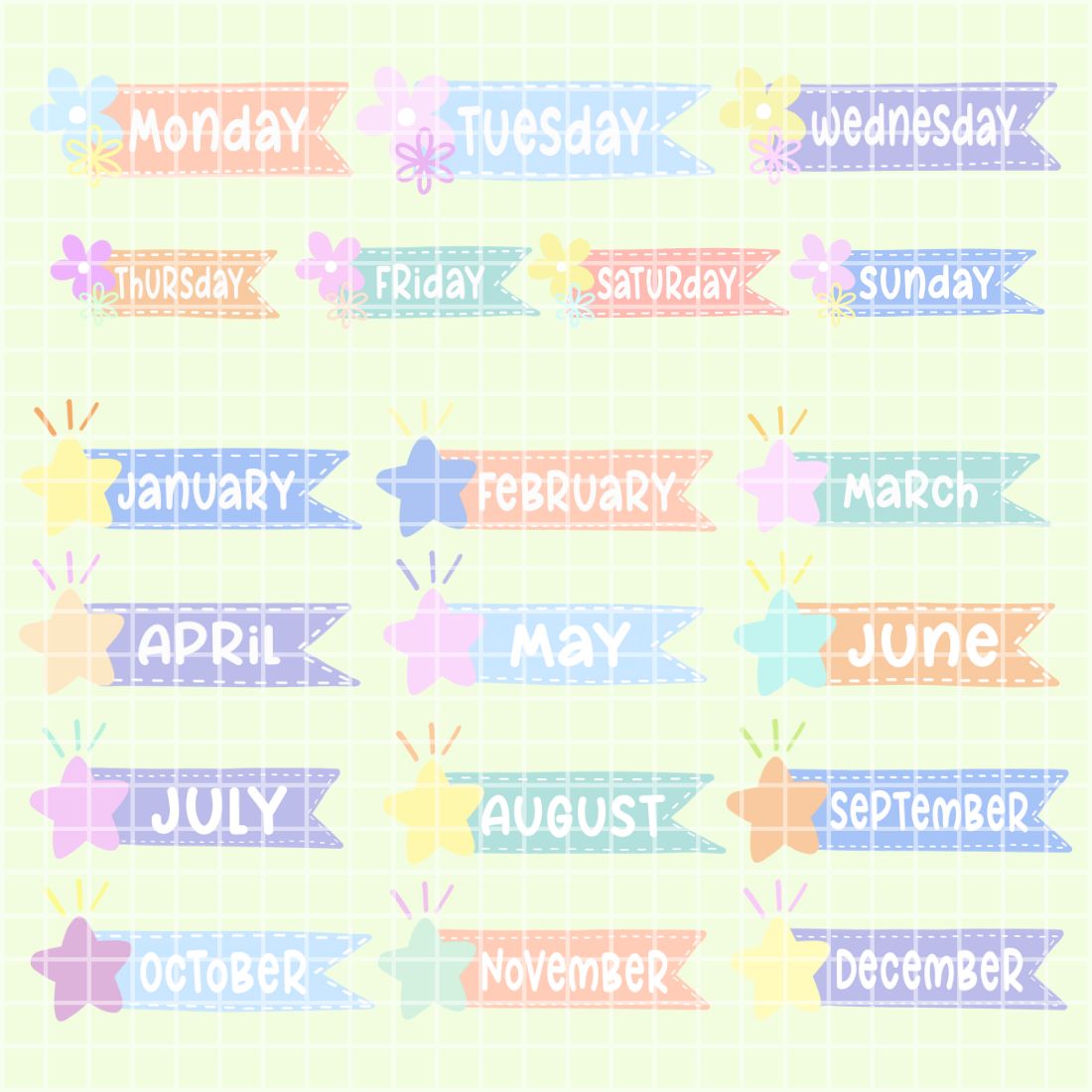 The months of the year are shown in pastel colors.