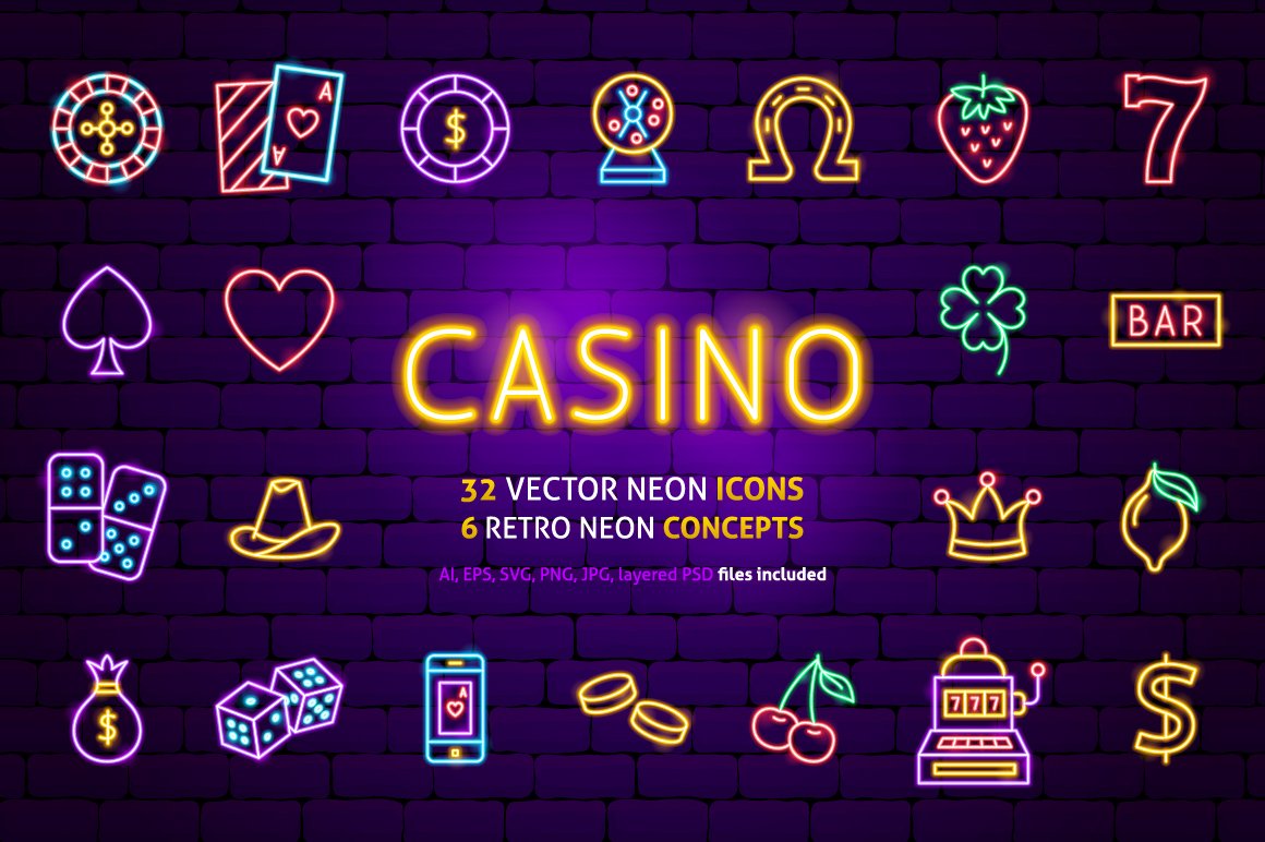 Casino Neon Vector Icons Set cover image.