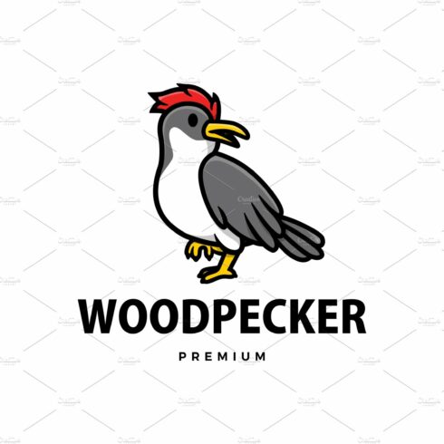 cute wood pecker cartoon logo vector cover image.