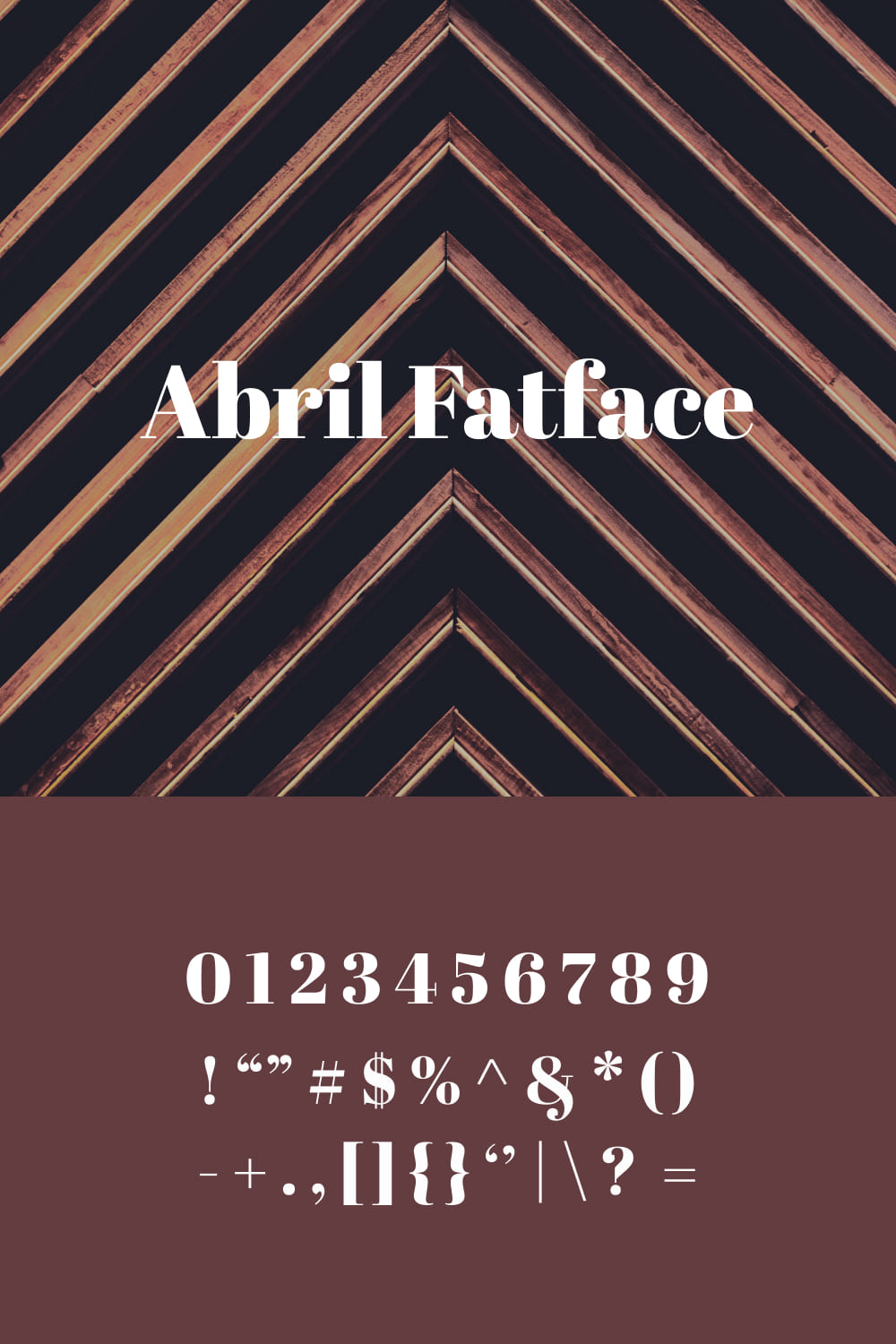 An example of a Abril Fatface font in white on a striped background.