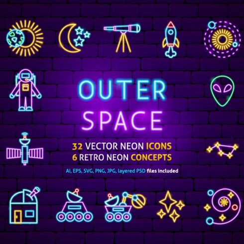 Space Cosmos Neon Vector Icons cover image.