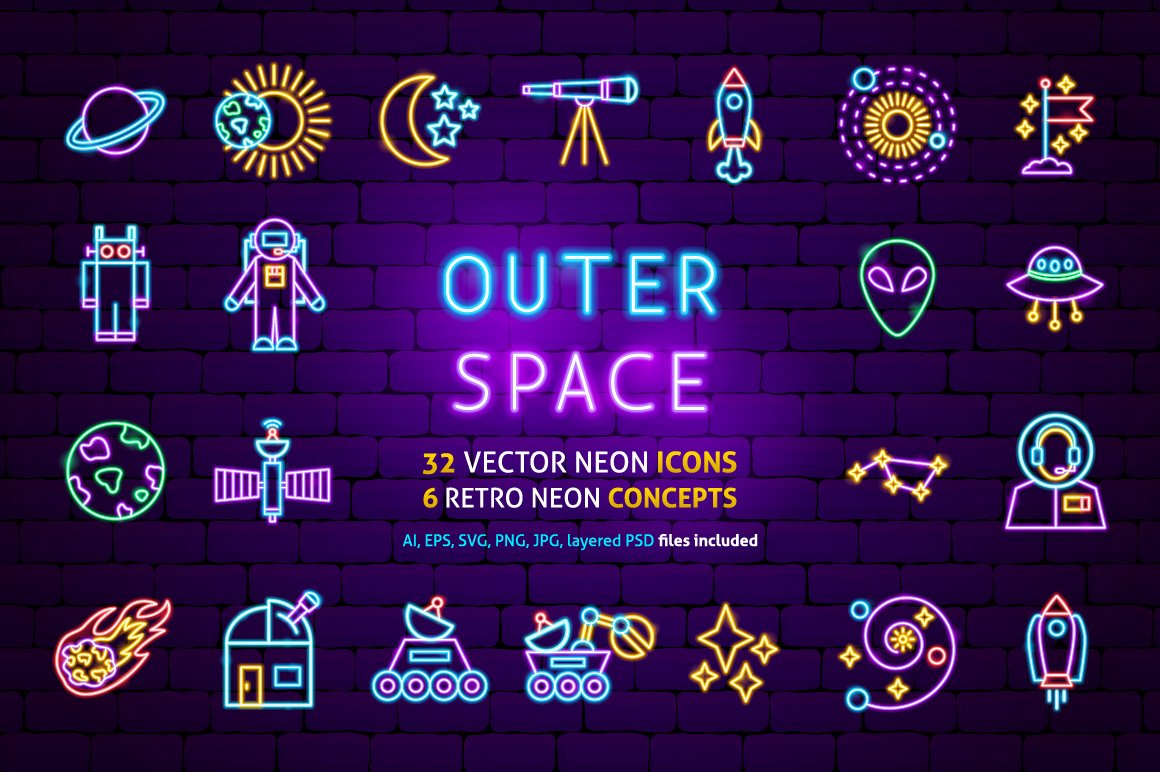 Space Cosmos Neon Vector Icons cover image.