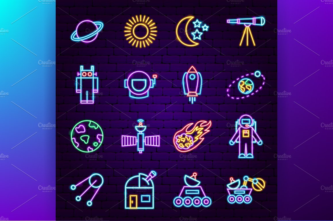 Space Cosmos Neon Vector Icons preview image.