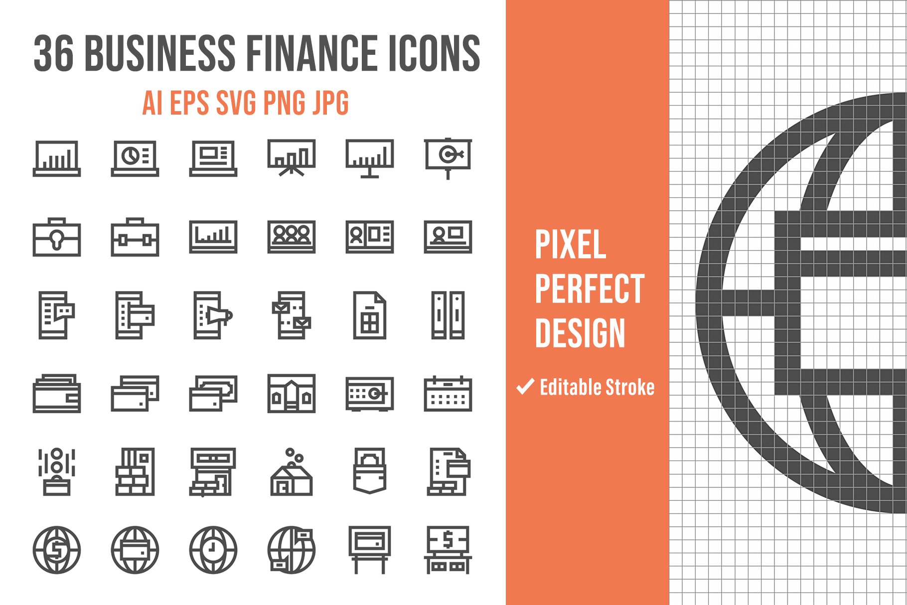 36 Business Finance Outline Icons cover image.