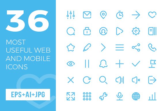 36 Most Useful Web and Mobile Icons cover image.