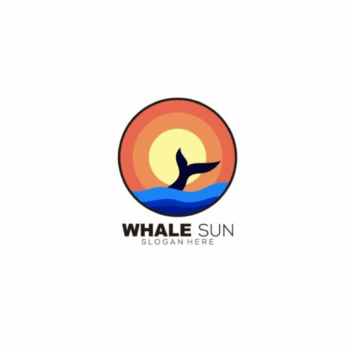 whale sea with sunset design icon cover image.