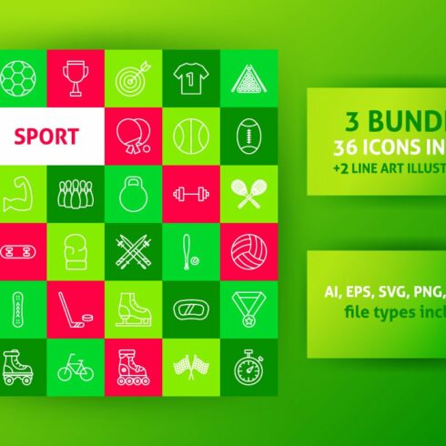 Sport Fitness Line Vector Icons Set cover image.