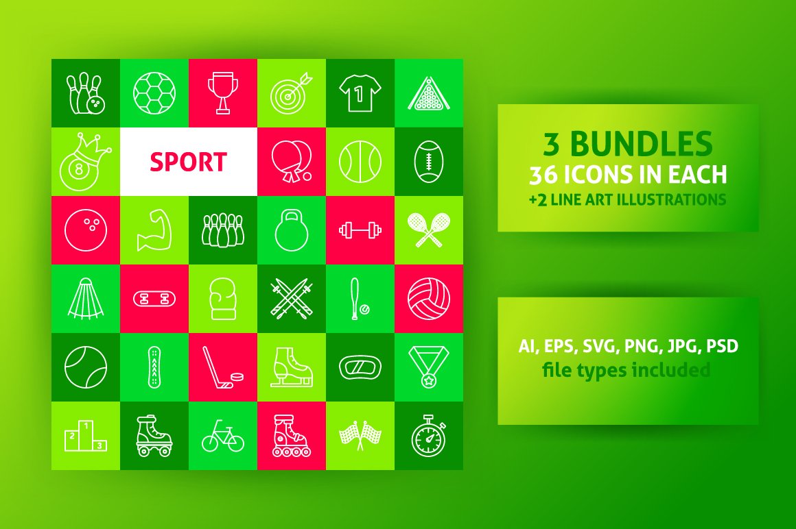 Sport Fitness Line Vector Icons Set cover image.