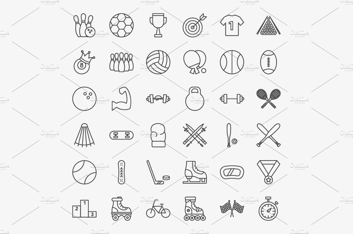 Sport Fitness Line Vector Icons Set preview image.