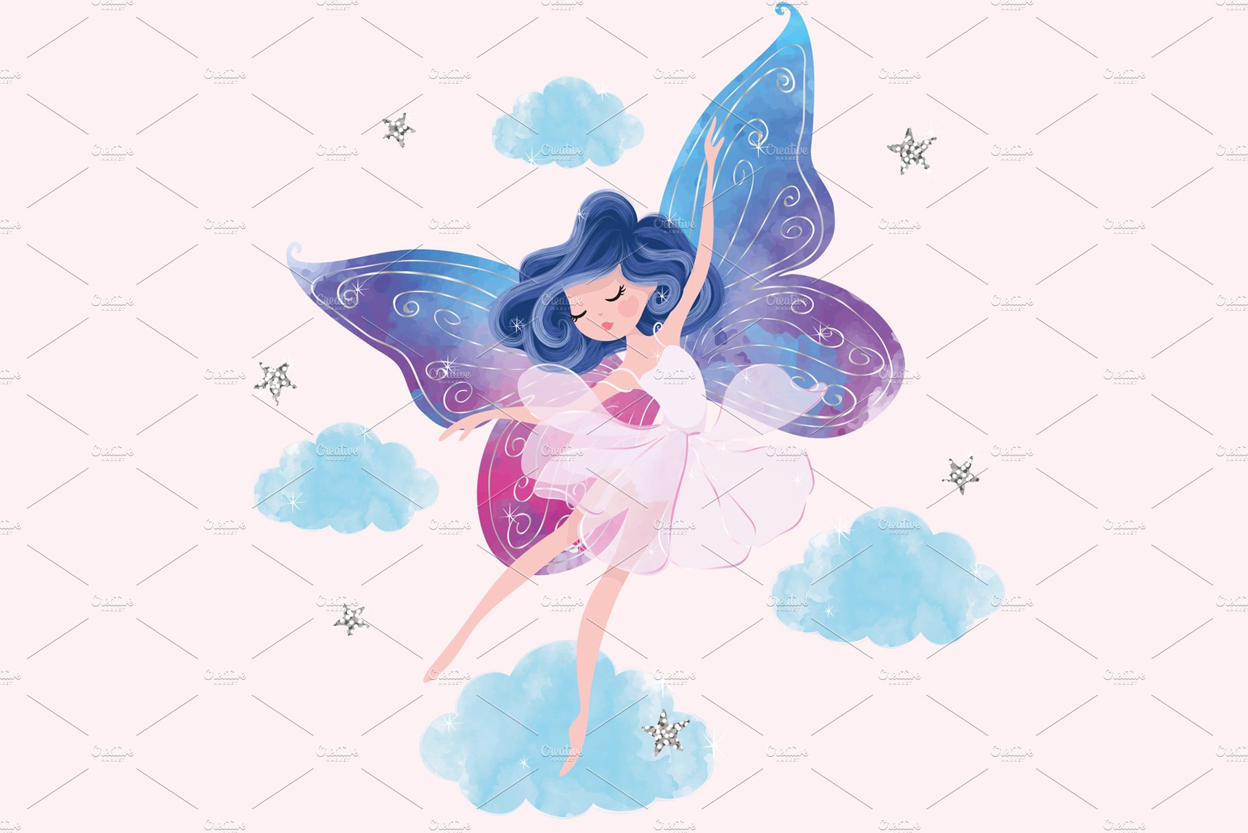 Beautiful butterfly girl vector. cover image.