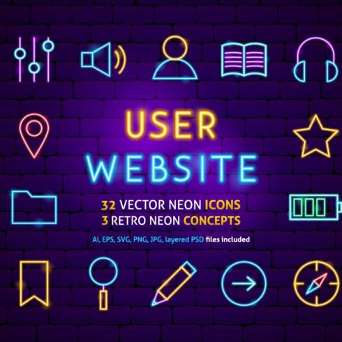 Web UI UX Neon Vector Icons Set cover image.